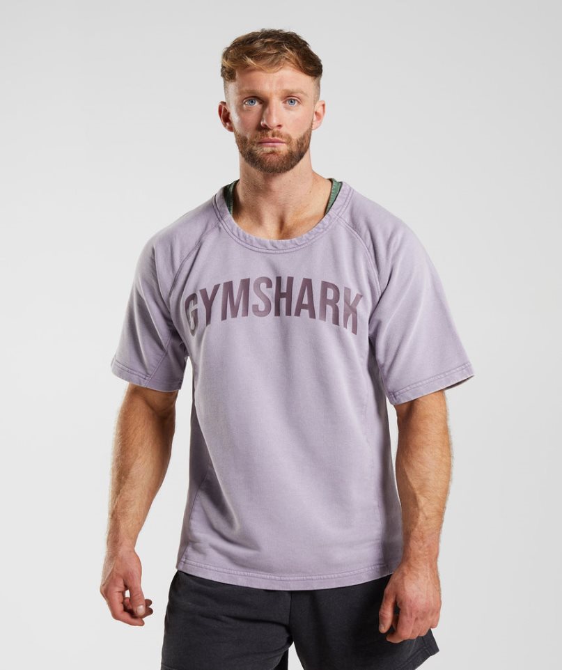 Men\'s Gymshark Power Washed Rag Top T-Shirts Purple | NZ 6NGRPK